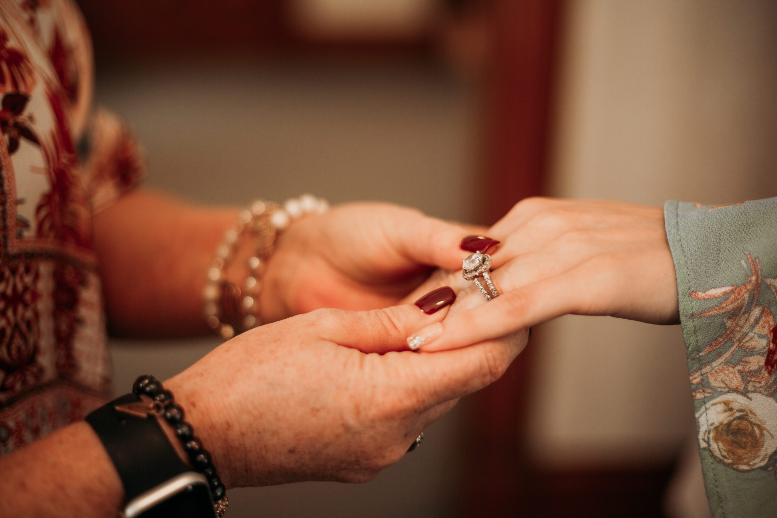closeup of wedding ring on bride's hand